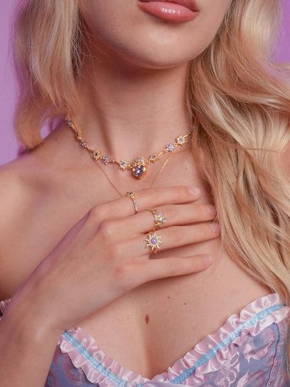 Rapunzel Sun Opal Necklace Earring Ring Set 925 Sterling Silver