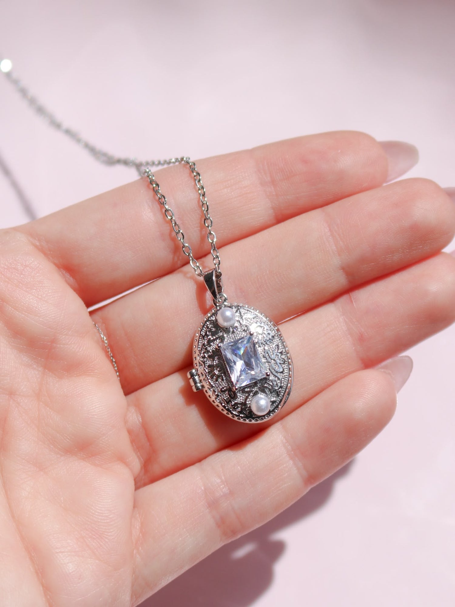 White Royal Glow Personalized Photo Locket Necklace