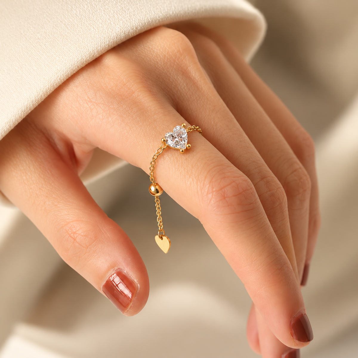 Heart Chain Ring White 925 Sterling Silver