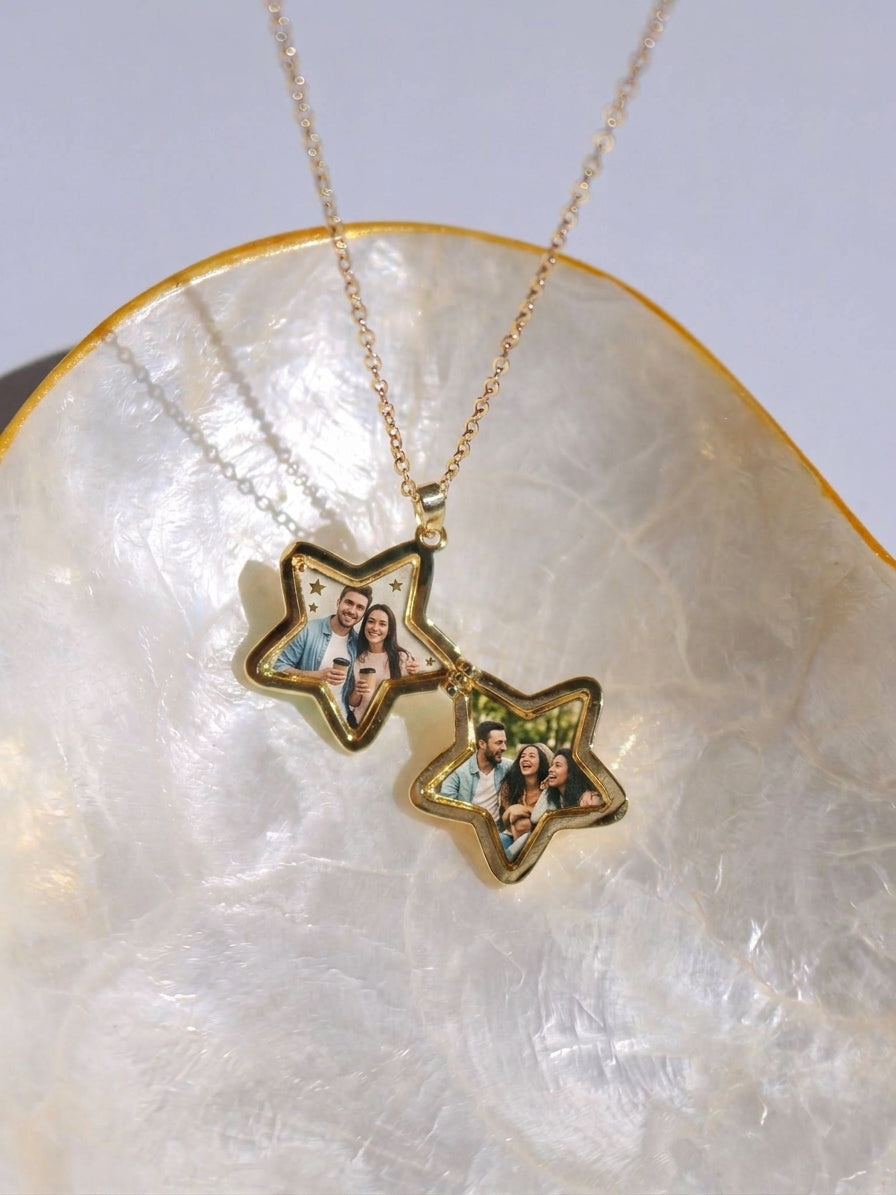 Nature's Sparkle Star Personalized Photo Locket Necklace