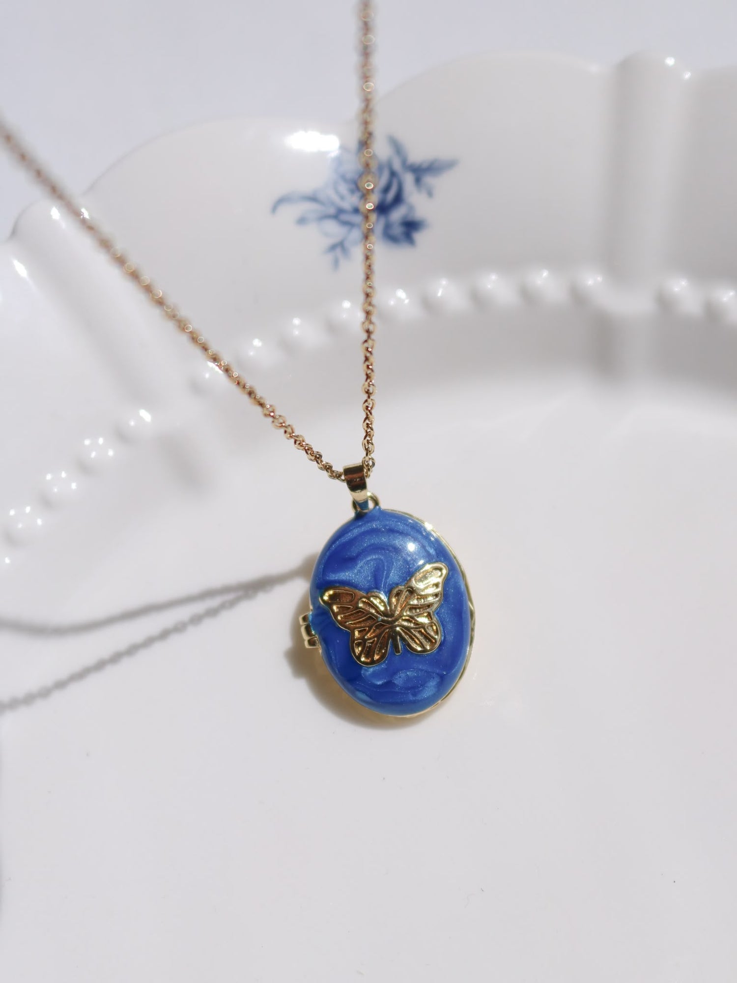 Blue Butterfly Shine Personalized Photo Pendant Necklace