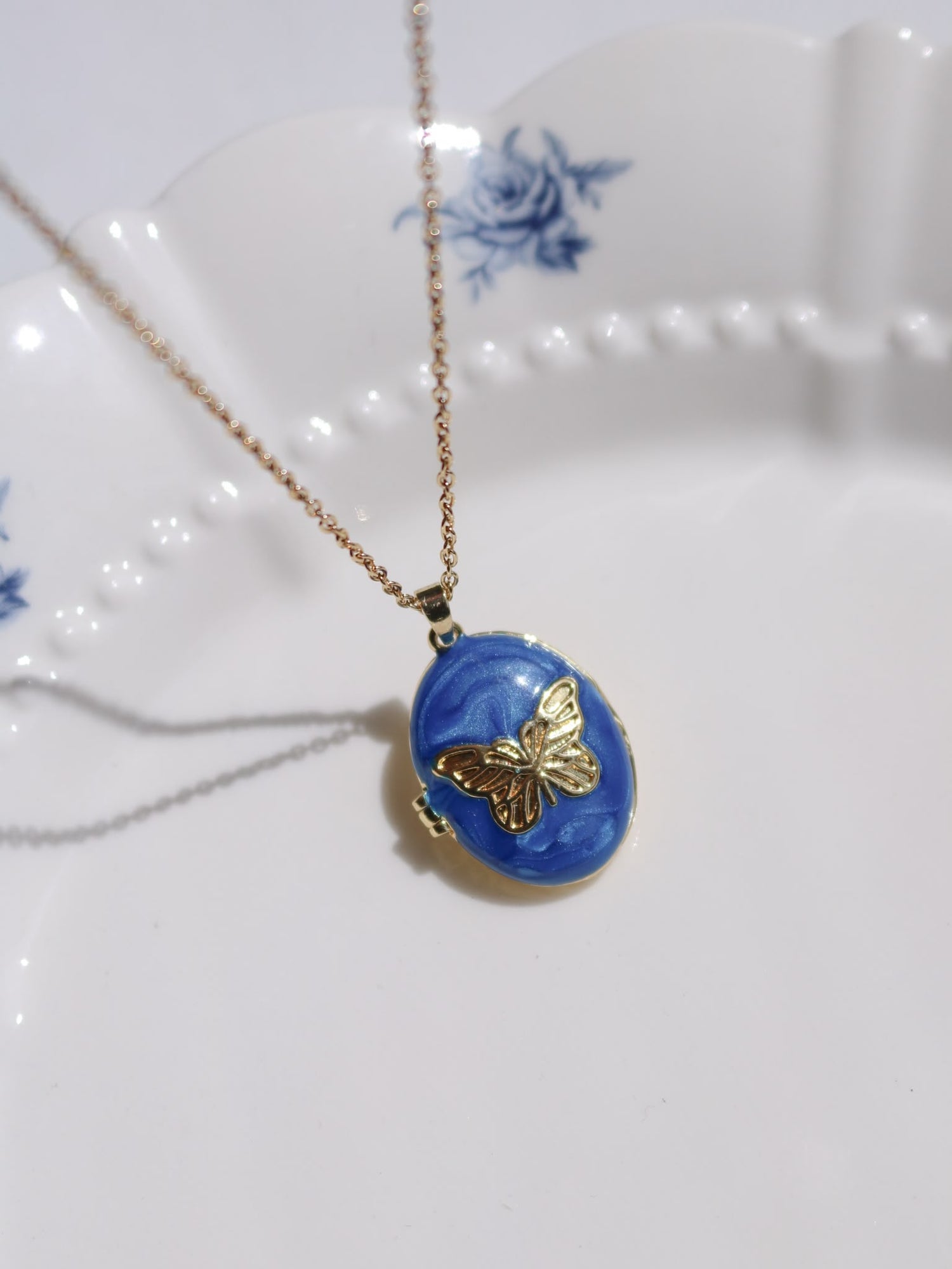 Blue Butterfly Shine Personalized Photo Pendant Necklace