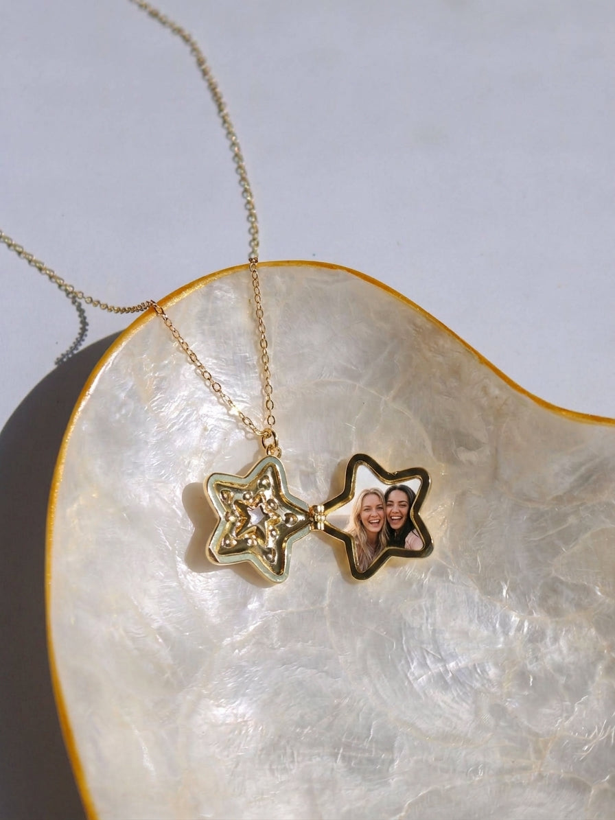 Cosmic Star Personalized Photo Locket Necklace