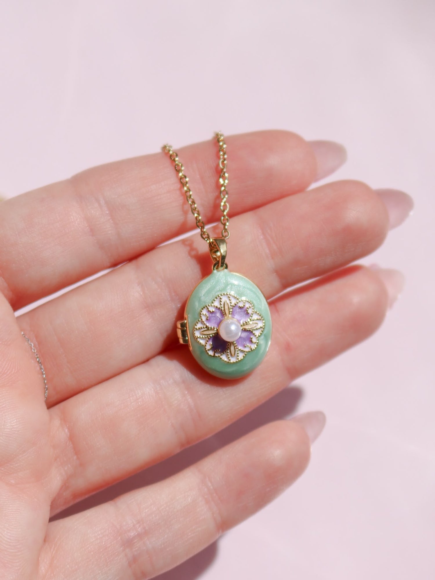 Green Mystic Mosaic Personalized Photo Locket Necklace