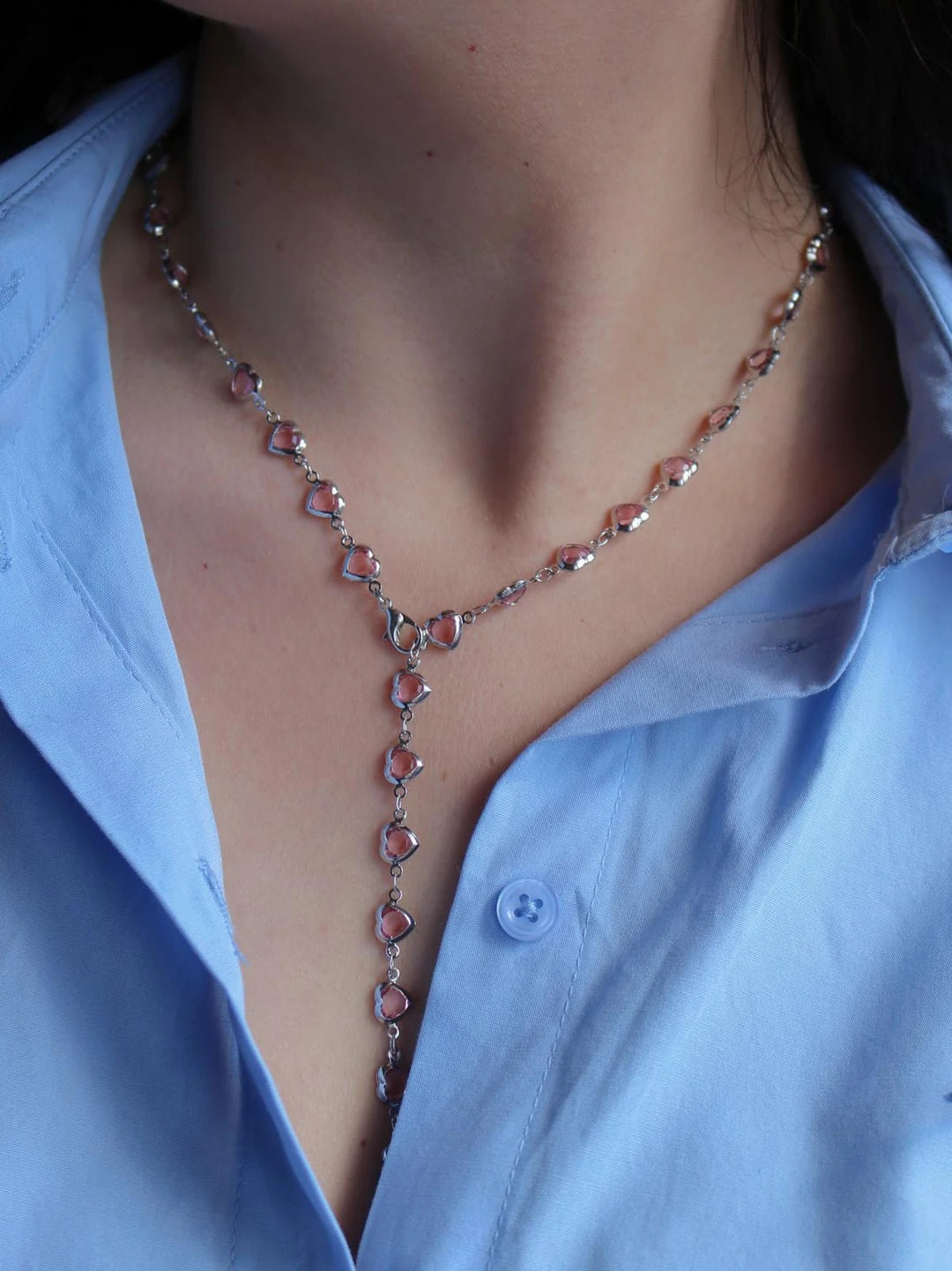Pink Heart Y Necklace