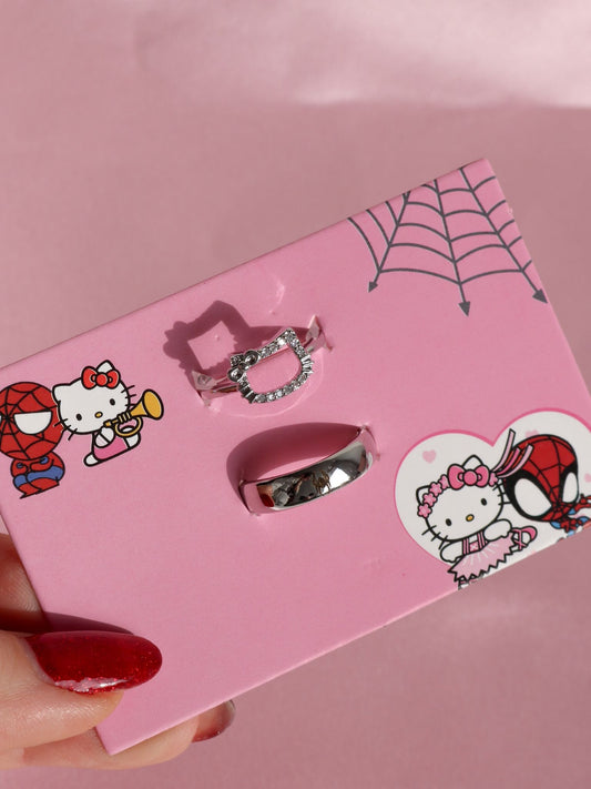 Kitty and Spider Couple Rings, Cute Ring Set