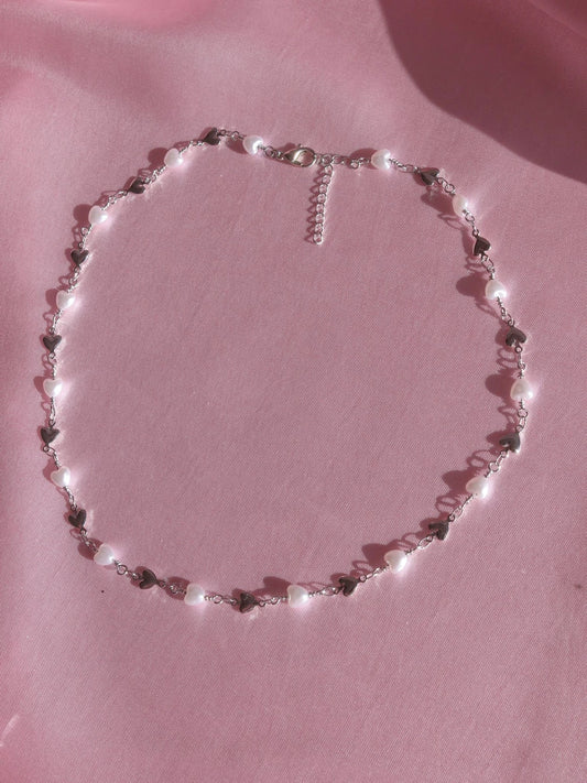 Endless Heart Necklace with Pearls
