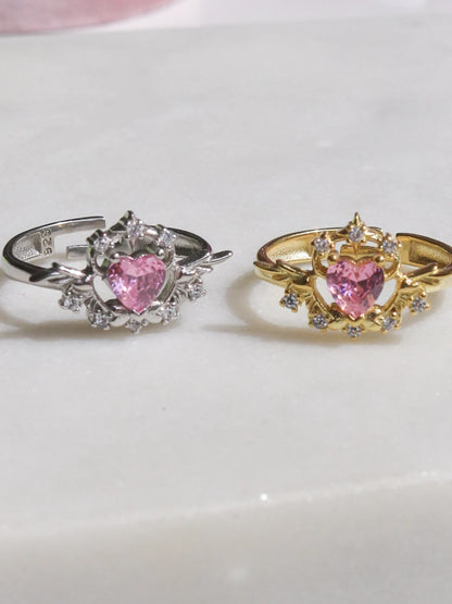 Lurloma Pink Heart Ring, 925 Sterling Silver Ring, Heart Pink Ring, Promise Ring, Geek Ring, Anime Ring