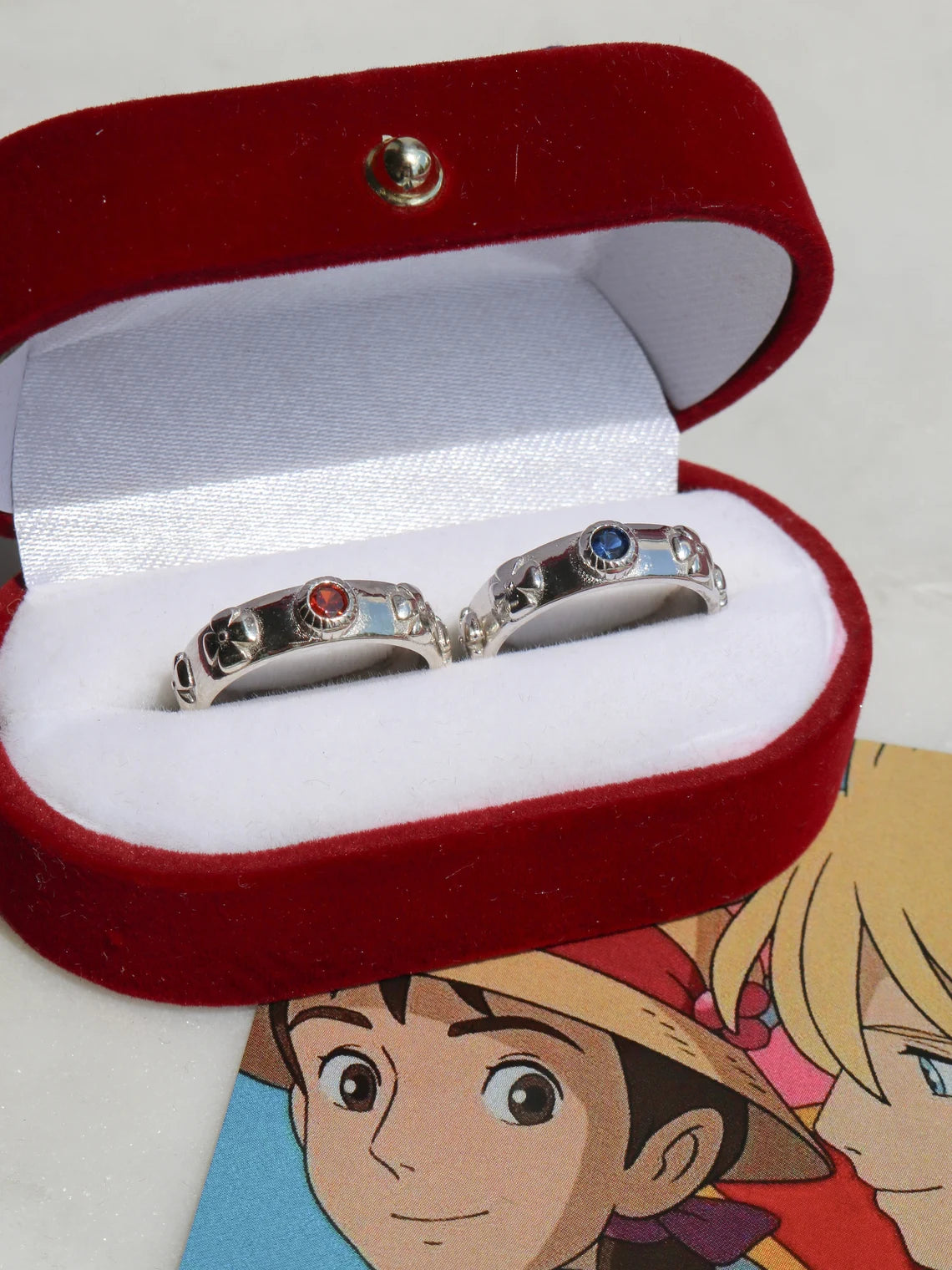 Howl's Moving Chateau Rings, 925 Sterling Silver, Couple Ring Set, Anime Rings