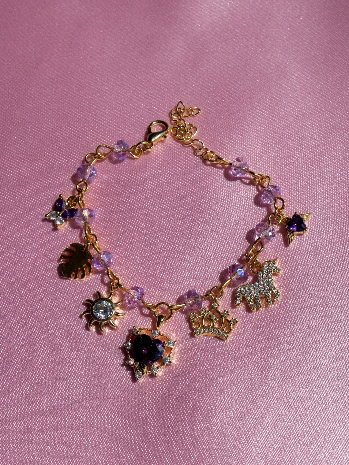 Rapunzel Charm Bracelet, Princess Heart Charm Bracelet