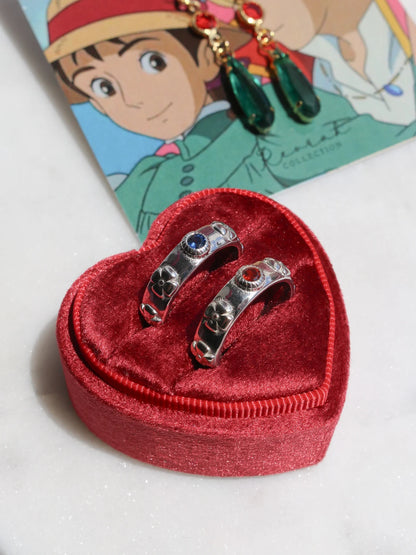Howl's Moving Chateau Rings, 925 Sterling Silver, Couple Ring Set, Anime Rings