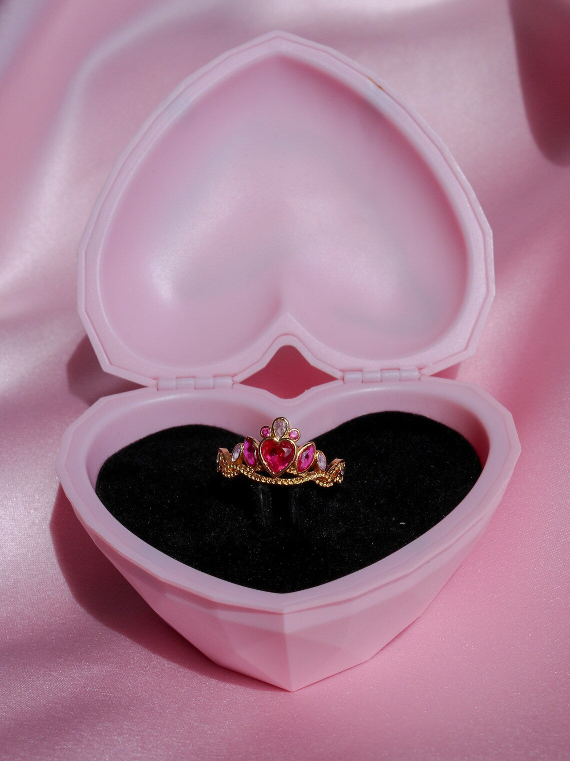 Prinzessin Charm Schulring, vergoldet oder versilbert, Geschenk für sie, Tiara-Ring, Herz-Ring, Prinzessin-Ring, Blair-Ring