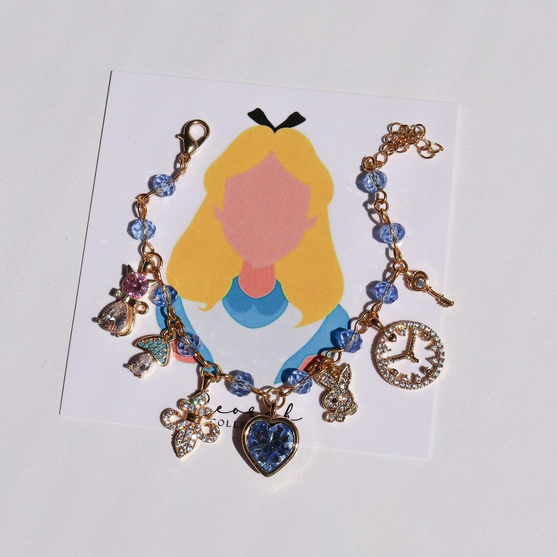 Alice Charm Bracelet, Princess Heart Charm Bracelet, Wonderland Bracelet