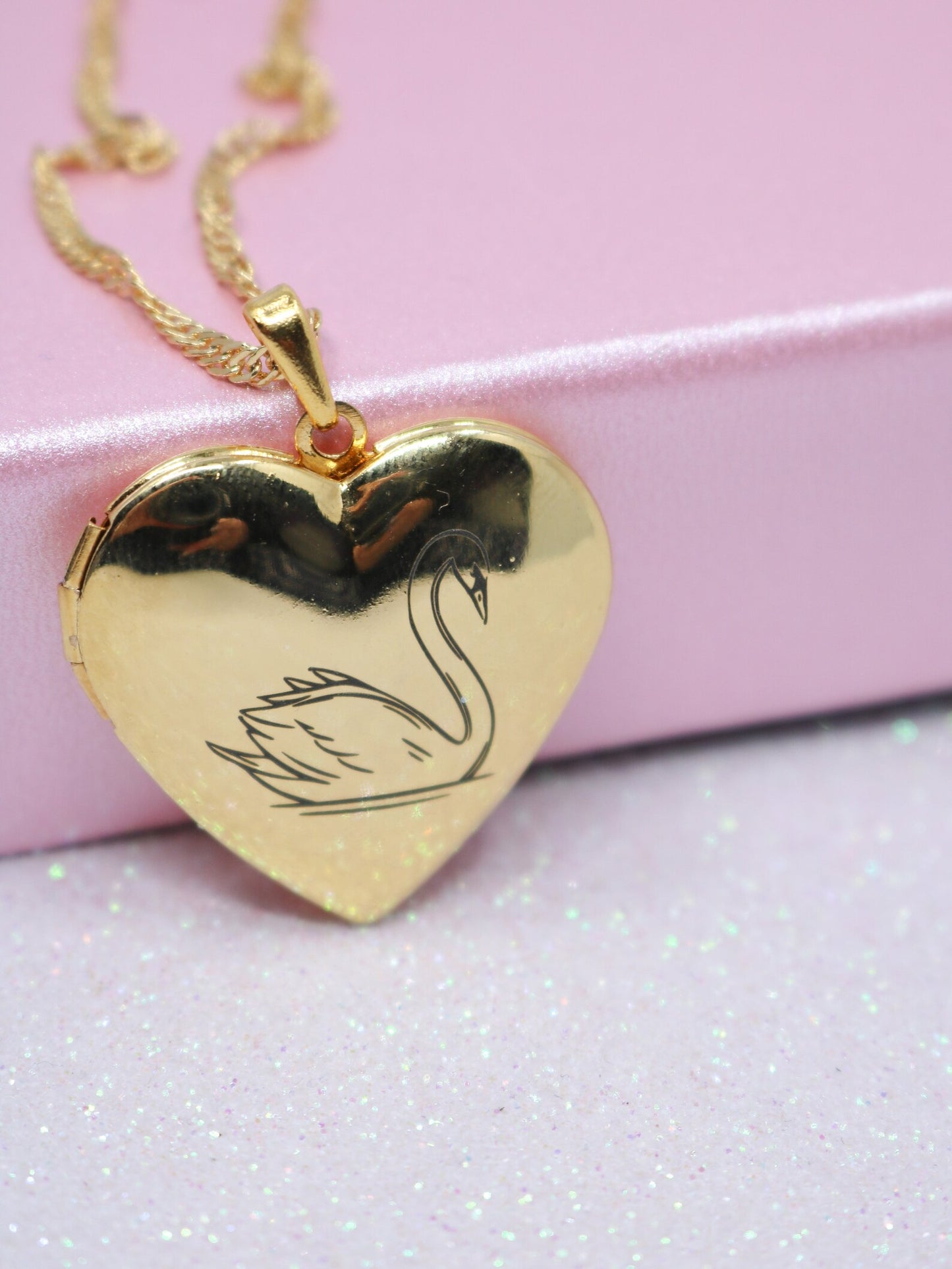 Swan Princess Odette Gold or Silver Plated Locket Heart Necklace