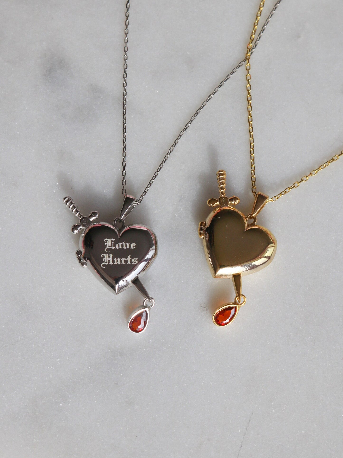 Bloody Heart Necklace, Heart and Sword Necklace, 925 Sterling Silver