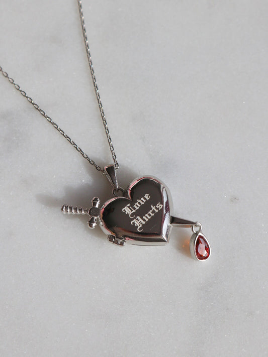 Bloody Heart Necklace, Heart and Sword Necklace, 925 Sterling Silver