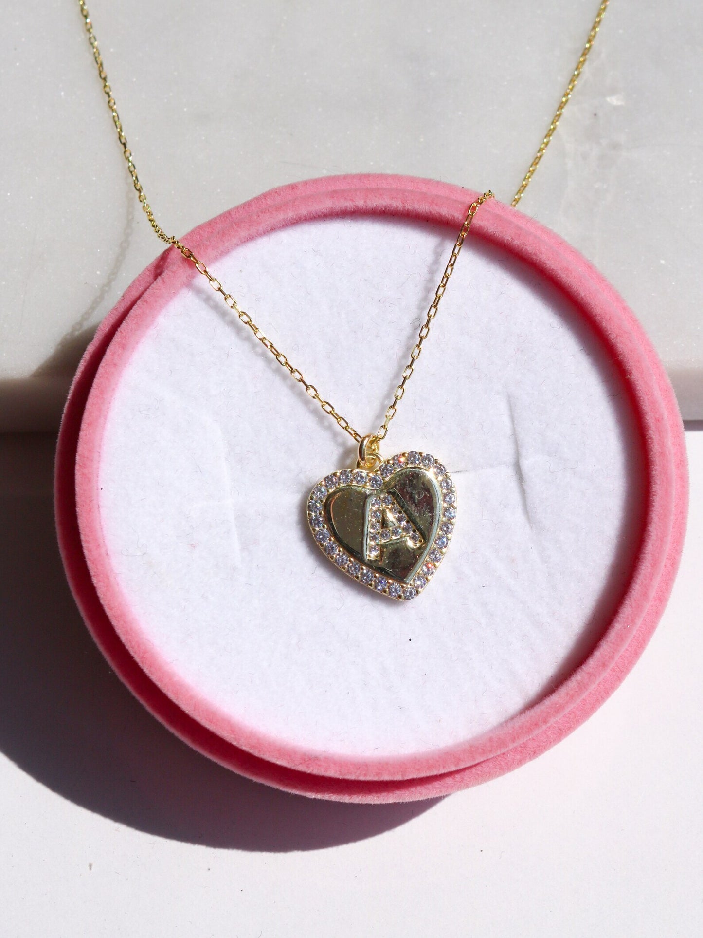 Heart Letter Necklace, Initial Necklace, Gold Plated 925 Sterling Silver Necklace