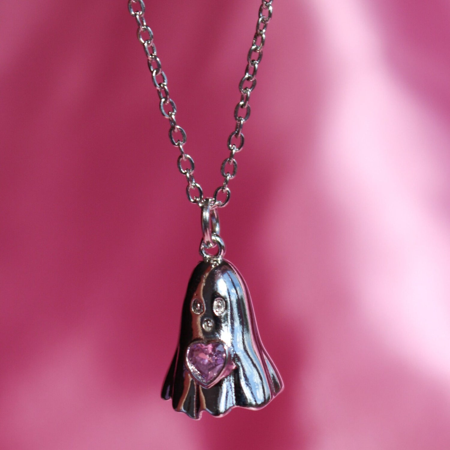 Ghost Holding Heart Necklace, Halloween Jewelry