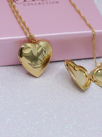 Swan Princess Odette Gold or Silver Plated Locket Heart Necklace