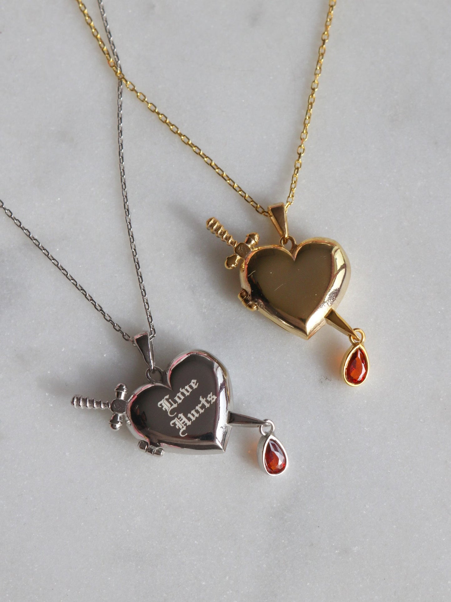 Bloody Heart Necklace, Heart and Sword Necklace, 925 Sterling Silver