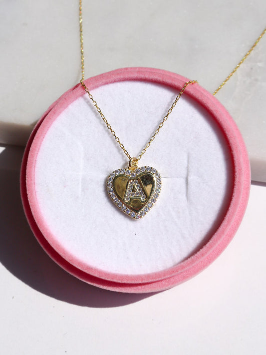 Heart Letter Necklace, Initial Necklace, Gold Plated 925 Sterling Silver Necklace