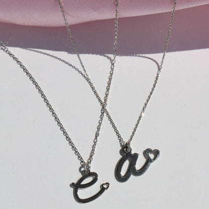 Heart Detailed 925 Sterling Silver Letter Necklace, Initial Necklace, 925 Sterling Silver Necklace