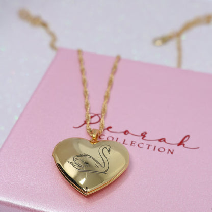 Swan Princess Odette Gold or Silver Plated Locket Heart Necklace
