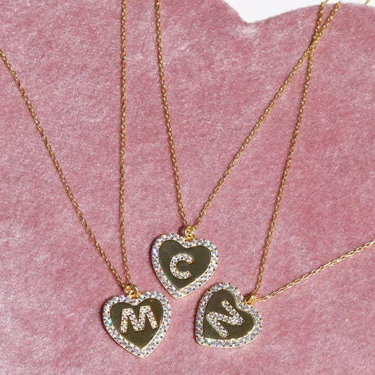 Heart Letter Necklace, Initial Necklace, Gold Plated 925 Sterling Silver Necklace