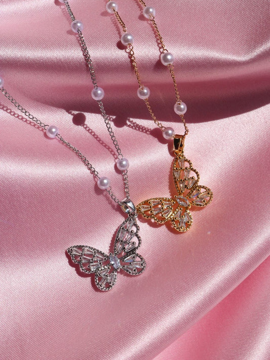 Cute Butterfly Pearl Steel Necklace