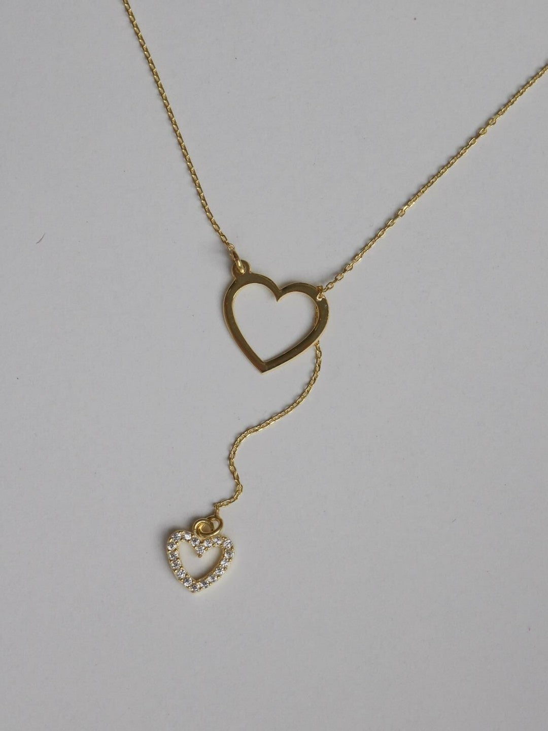 Double Dangling Heart Necklace, 925 Sterling Silver