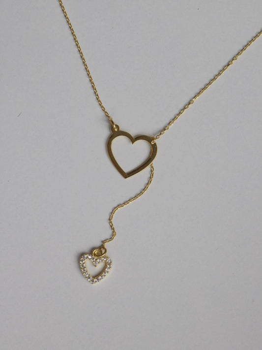 Double Dangling Heart Necklace, 925 Sterling Silver