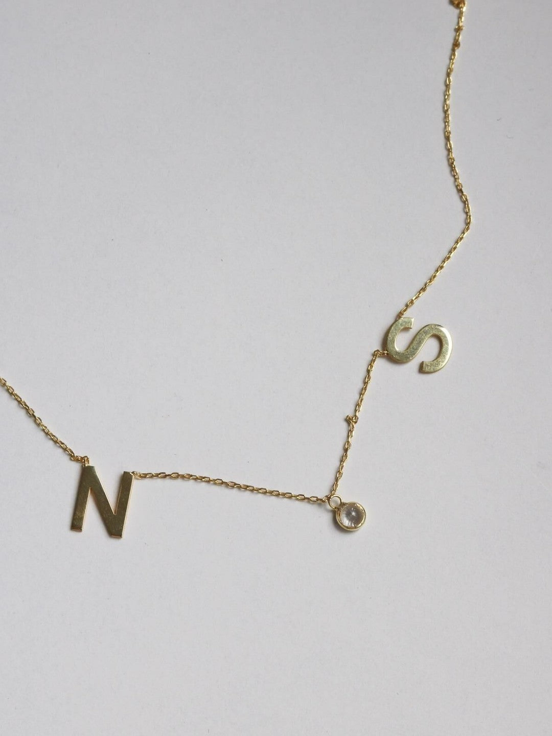 Two Letters and a Stone Necklace, 925 Sterling Silver