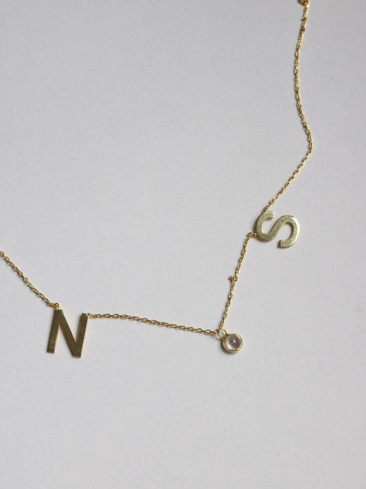 Two Letters and a Stone Necklace, 925 Sterling Silver