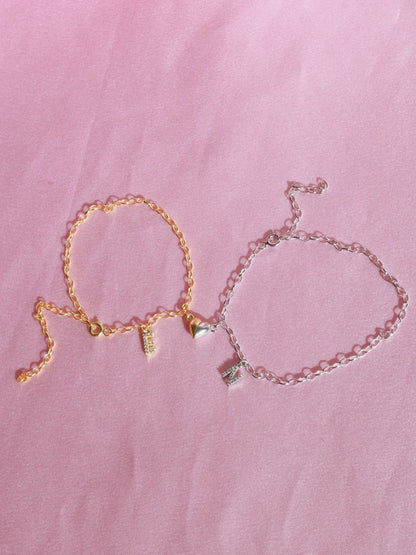 Our Heart is One Couple Bracelet, 925 Sterling Silver