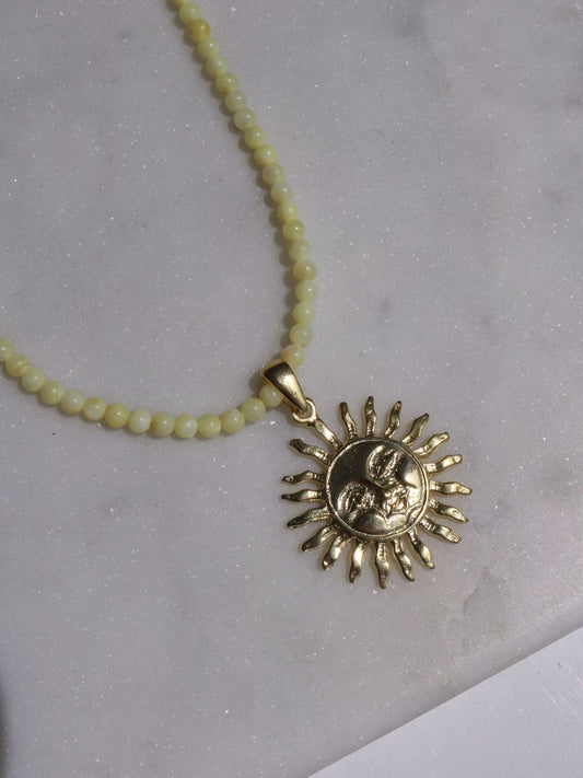 Natural Stone Sun Necklace, 925 Sterling Silver