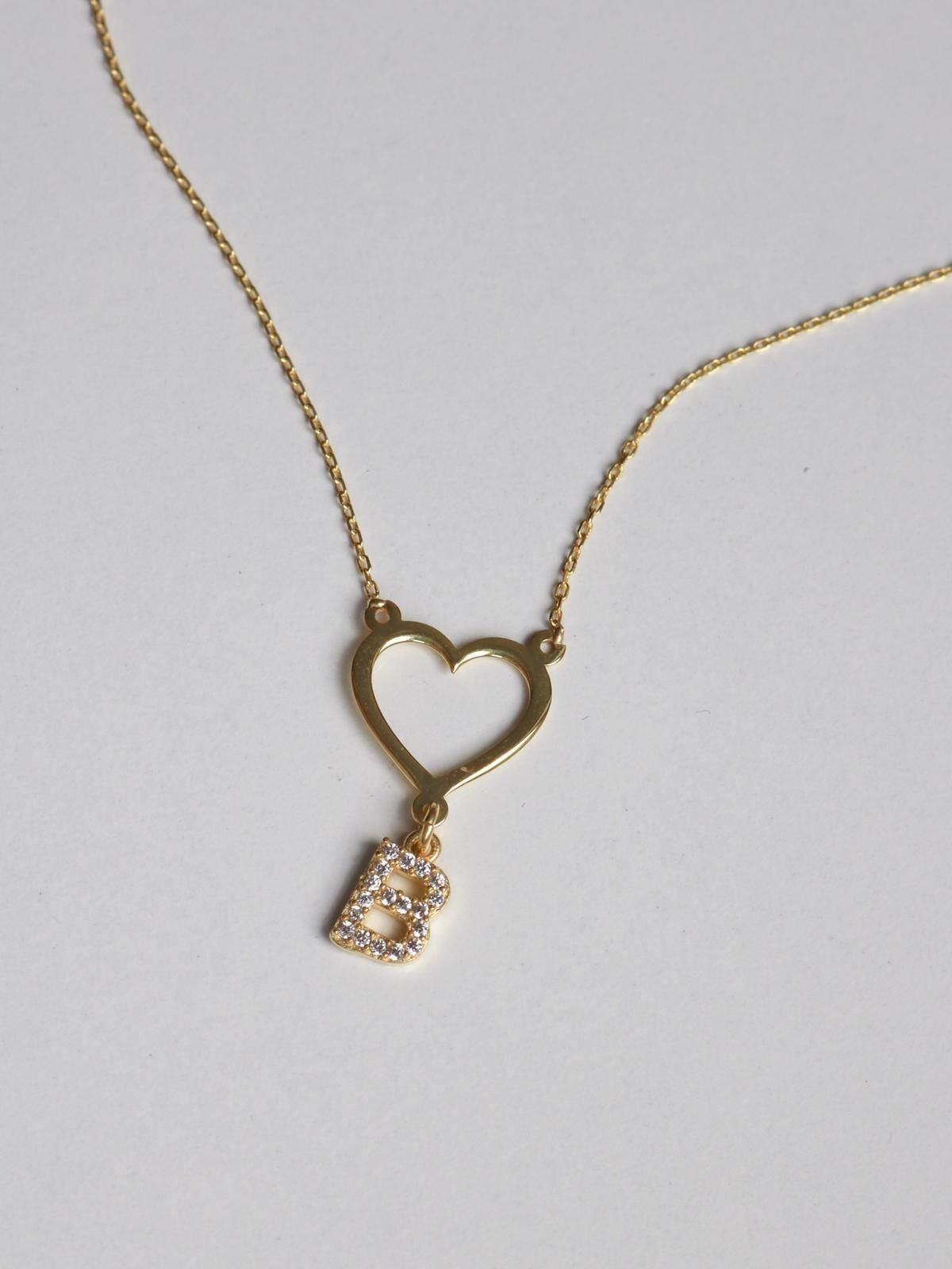 Heart Pendant Letter Necklace, 925 Sterling Silver