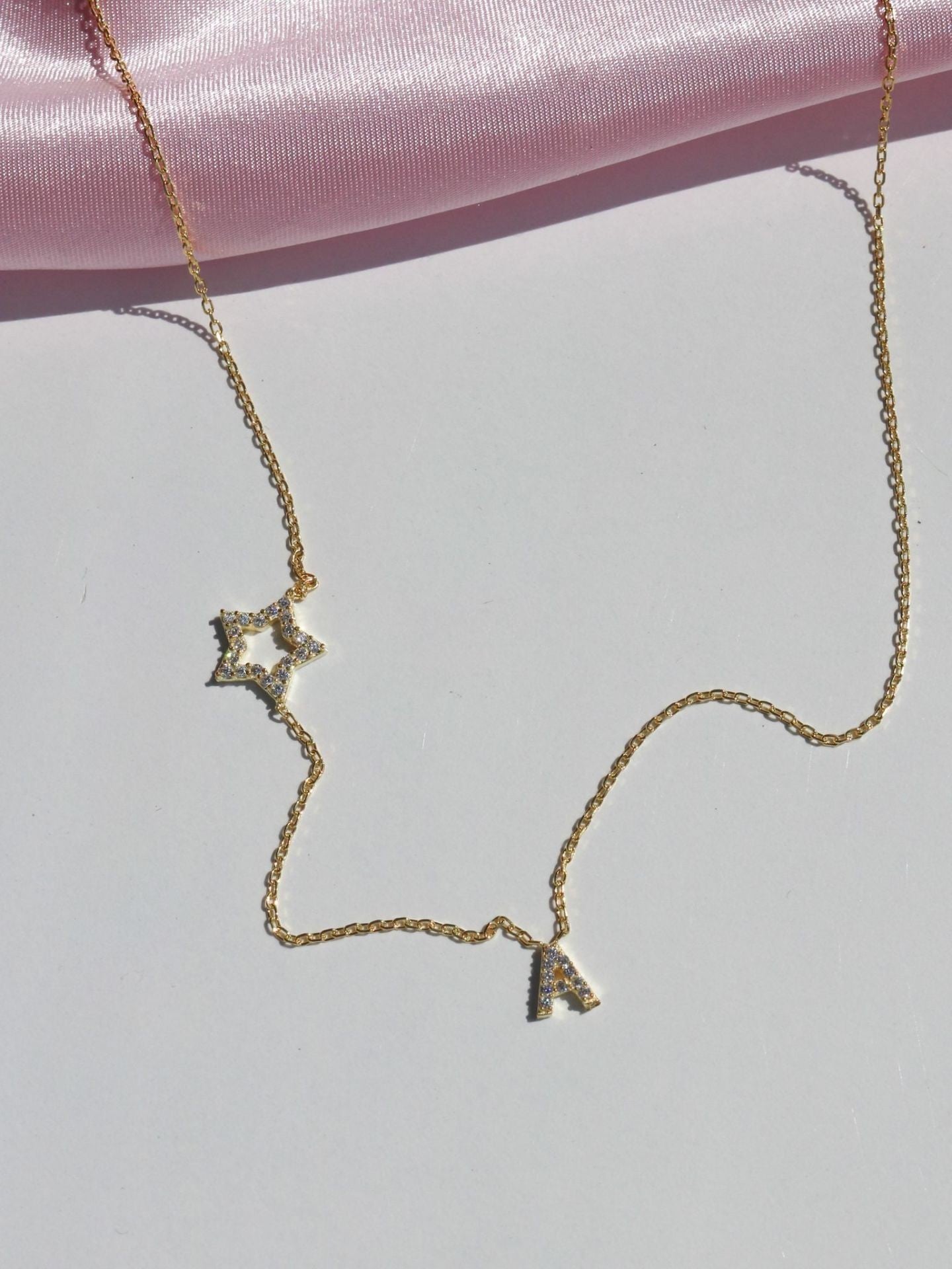 Minimal Letter Star Necklace, 925 Sterling Silver