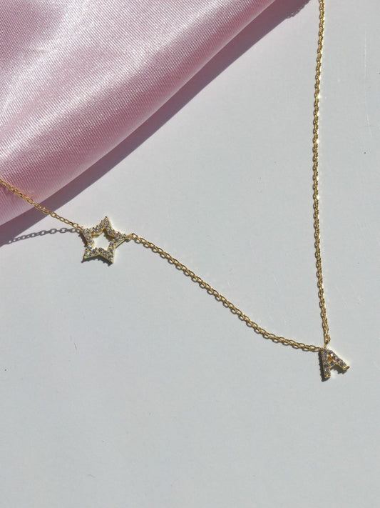 Minimal Letter Star Necklace, 925 Sterling Silver