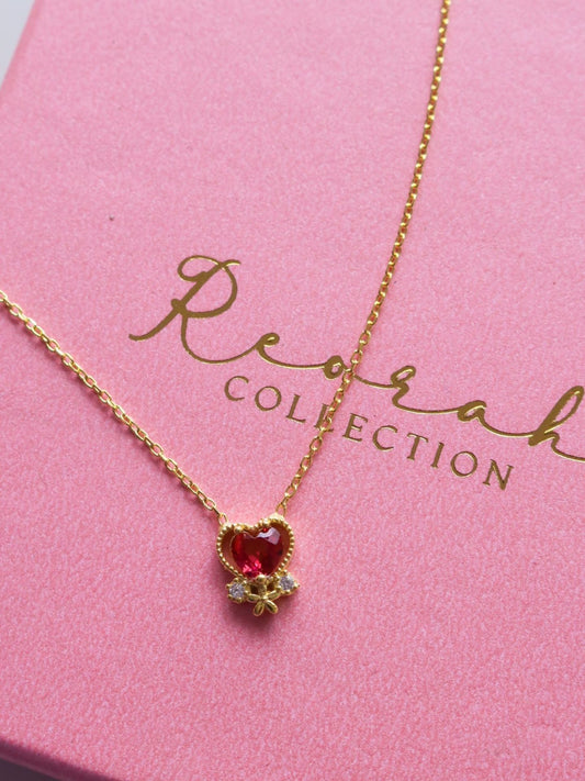 Minimal Floral Heart Necklace, 925 Sterling Silver