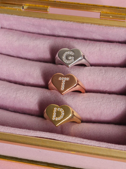 Letter Heart Ring, 925 Sterling Silver