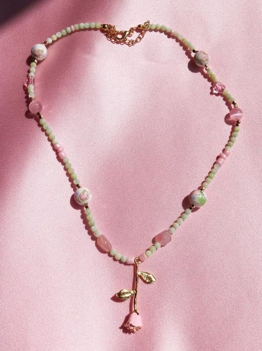 Pink Rose Garden Design Necklace