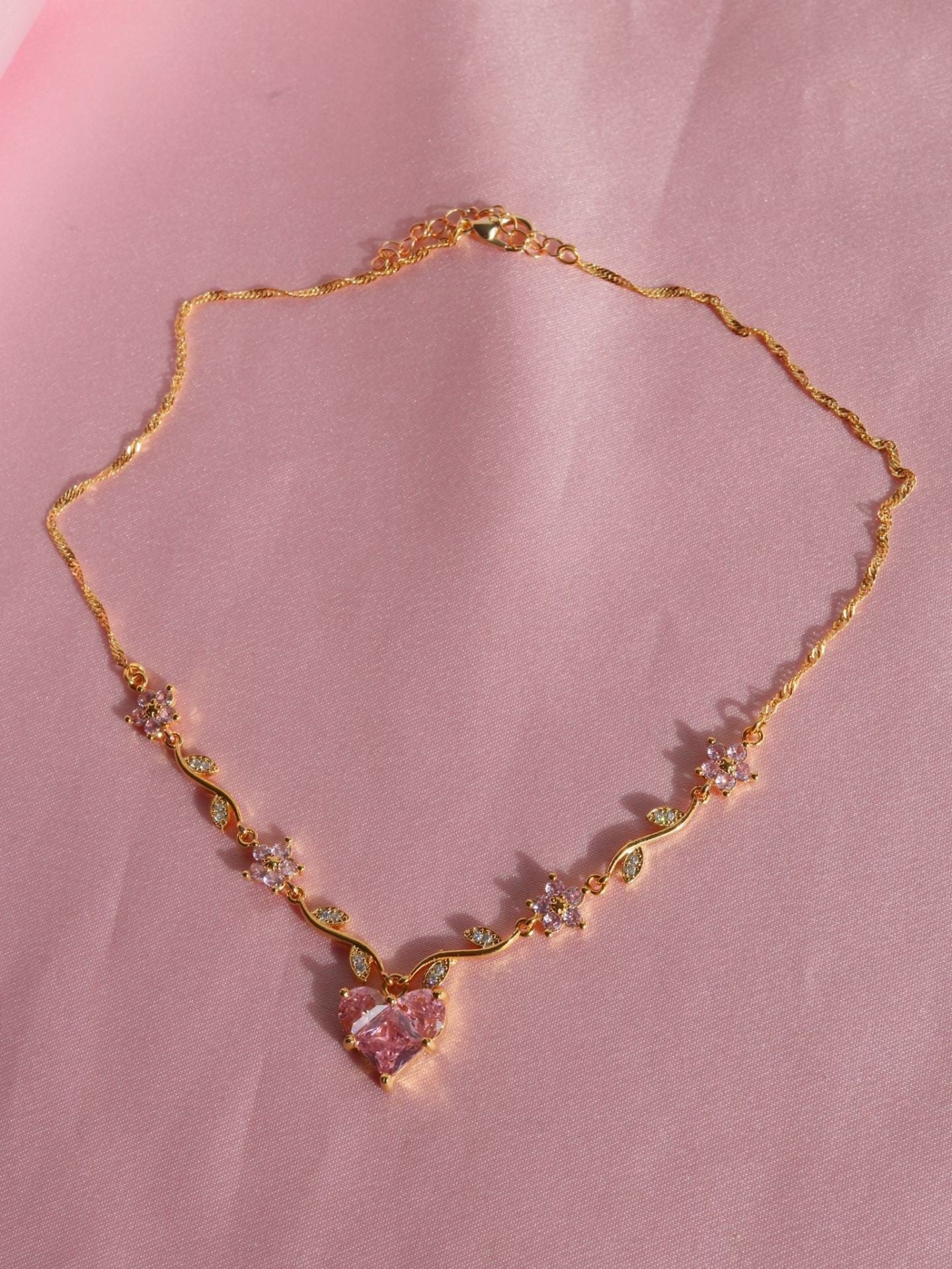 Pink Heart Flower Necklace