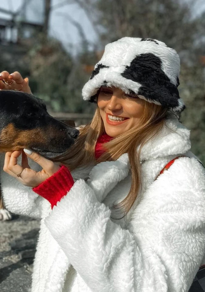 Cow Patterned Plush Hat