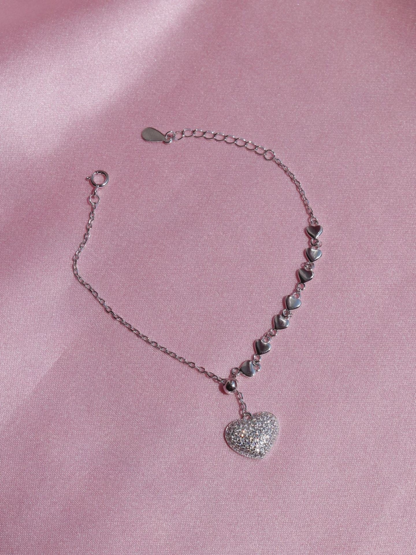 Pendant Heart Bracelet, 925 Sterling Silver