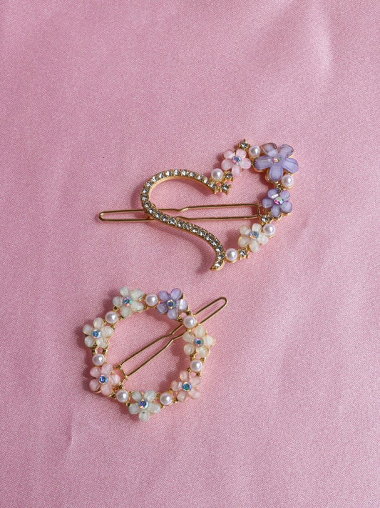 Round and Heart Flowers Hair Clip (Single)
