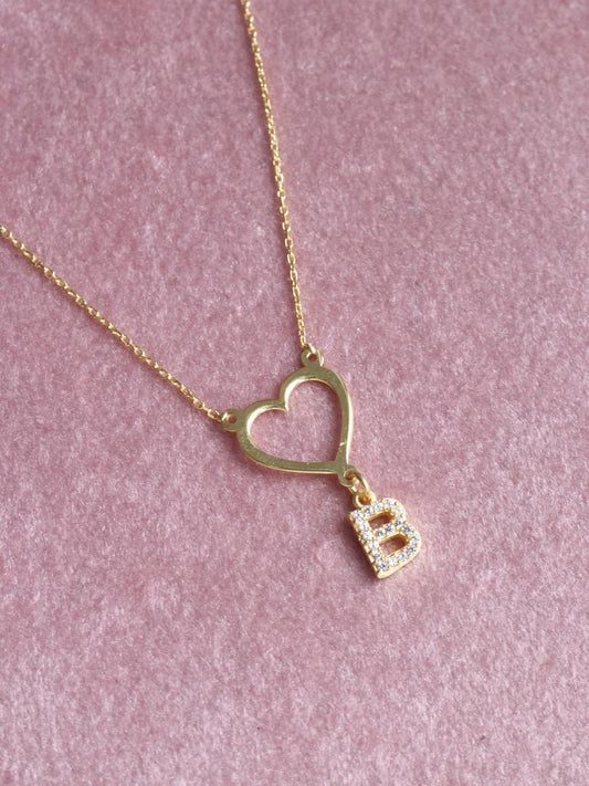 Heart Pendant Letter Necklace, 925 Sterling Silver