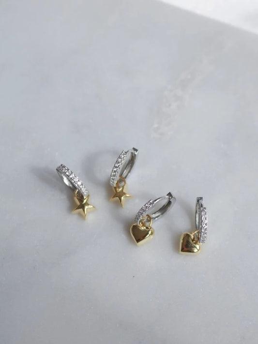 Silver And Gold Plated Star Or Heart 925 Silver Earrings