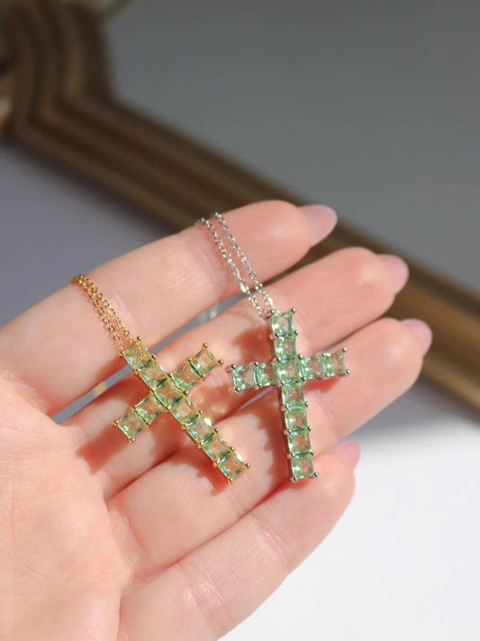 Green Stone Cross Necklace