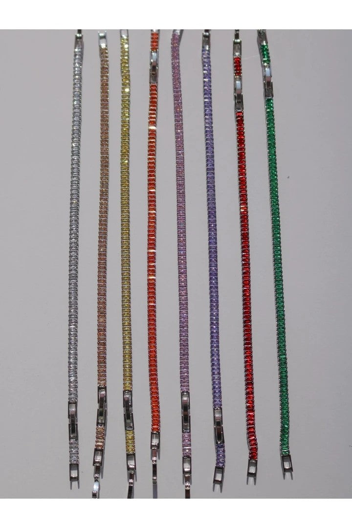 Green Baguette Stone Waterway Bracelet - Silver