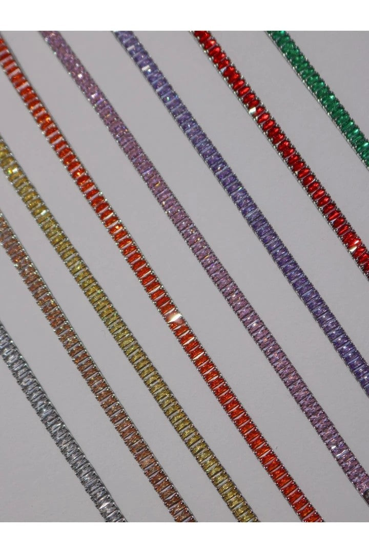 Red Baguette Stone Waterway Bracelet - Silver